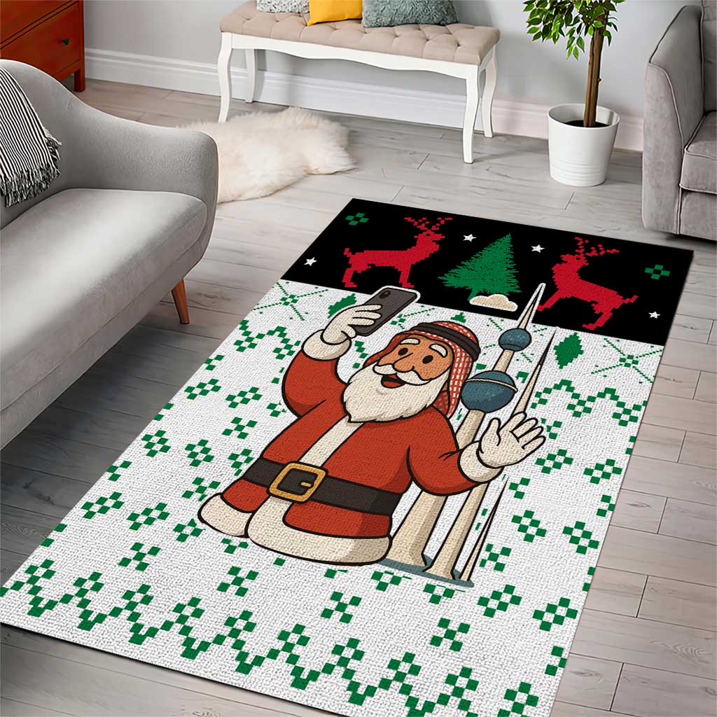 Kuwait Christmas Area Rug with Santa Taking Selfie Kuwait Towers Reindeer and Snowflake - Wonder Print Shop