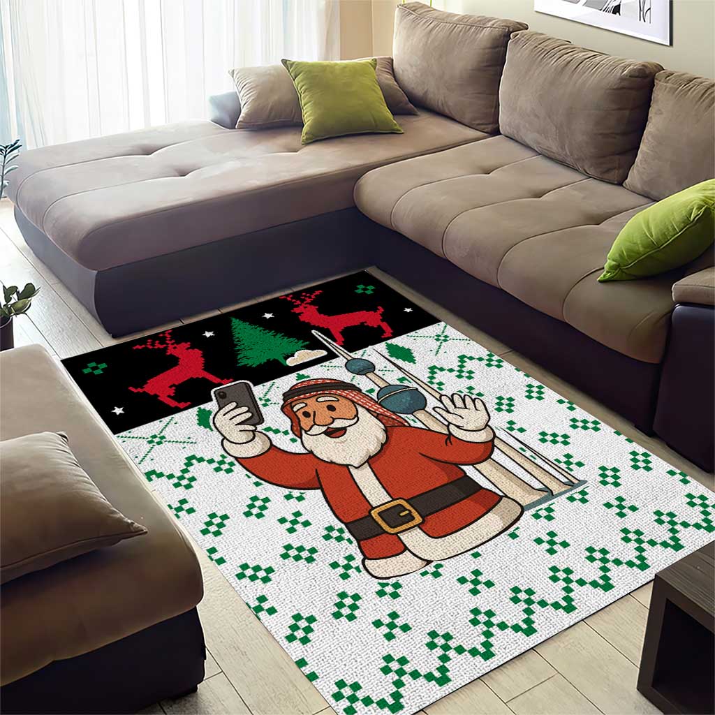 Kuwait Christmas Area Rug with Santa Taking Selfie Kuwait Towers Reindeer and Snowflake - Wonder Print Shop