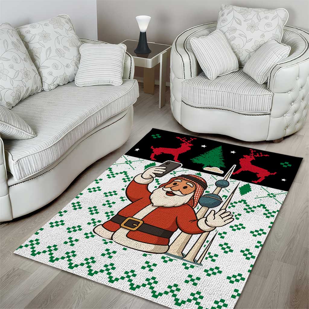 Kuwait Christmas Area Rug with Santa Taking Selfie Kuwait Towers Reindeer and Snowflake - Wonder Print Shop