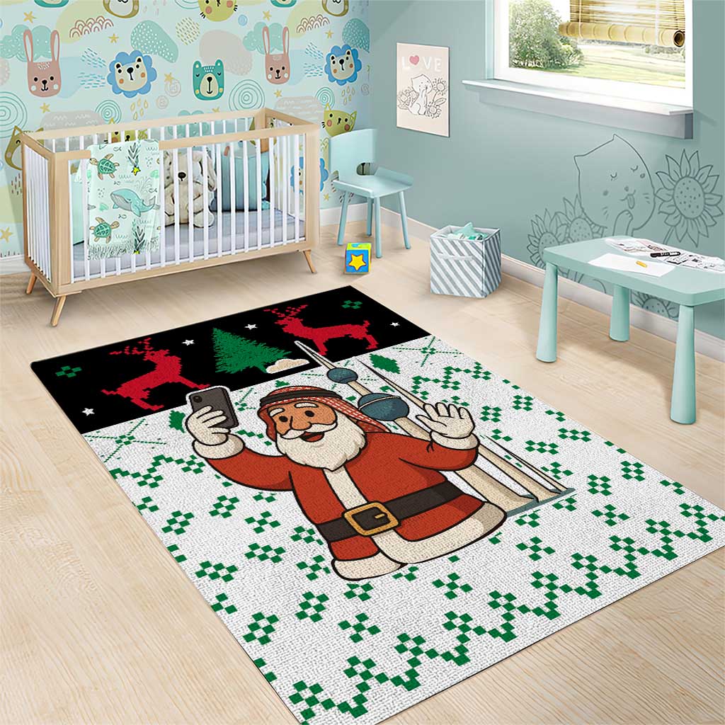 Kuwait Christmas Area Rug with Santa Taking Selfie Kuwait Towers Reindeer and Snowflake - Wonder Print Shop