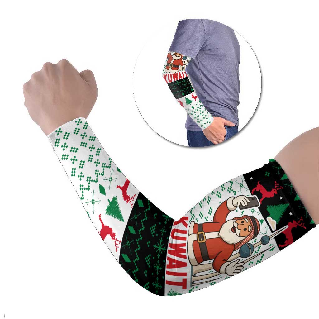 Kuwait Christmas Arm Sleeves with Santa Taking Selfie Kuwait Towers Reindeer and Snowflake - Wonder Print Shop