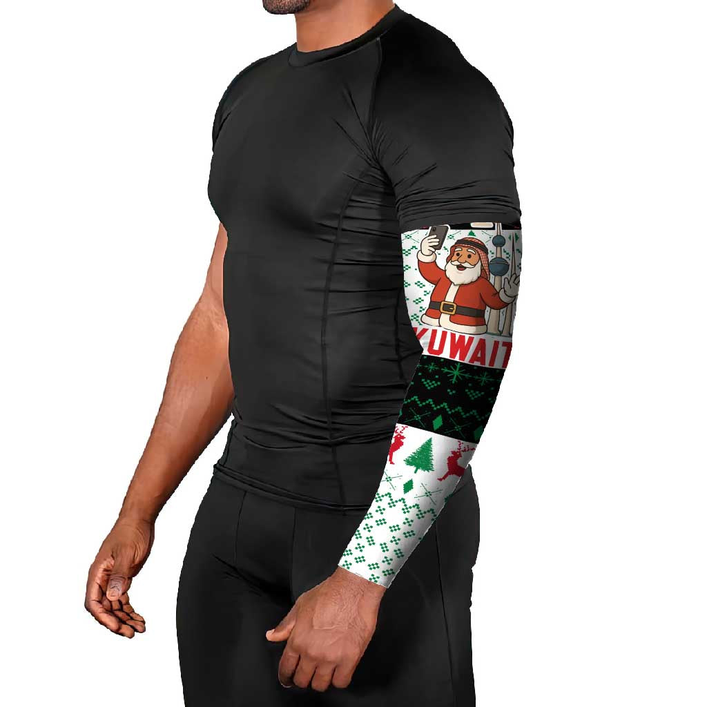Kuwait Christmas Arm Sleeves with Santa Taking Selfie Kuwait Towers Reindeer and Snowflake - Wonder Print Shop