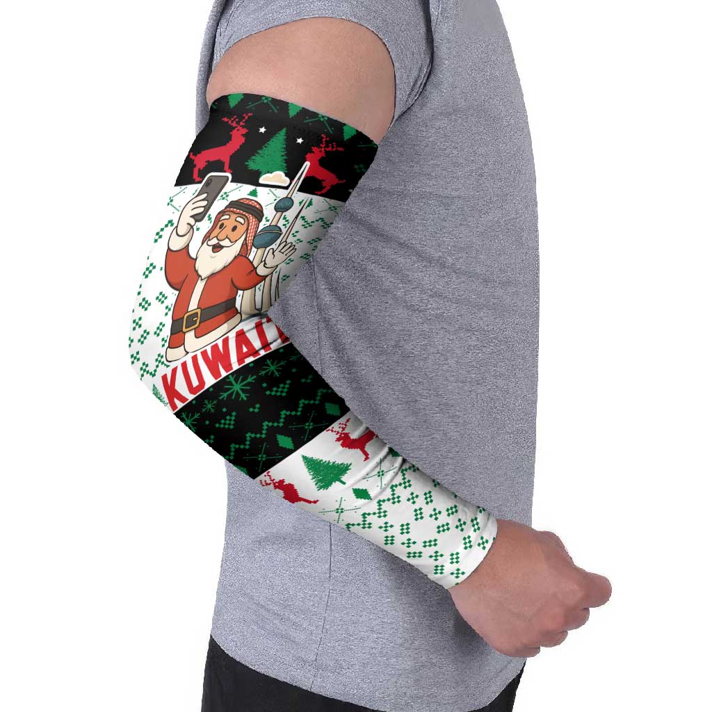 Kuwait Christmas Arm Sleeves with Santa Taking Selfie Kuwait Towers Reindeer and Snowflake - Wonder Print Shop