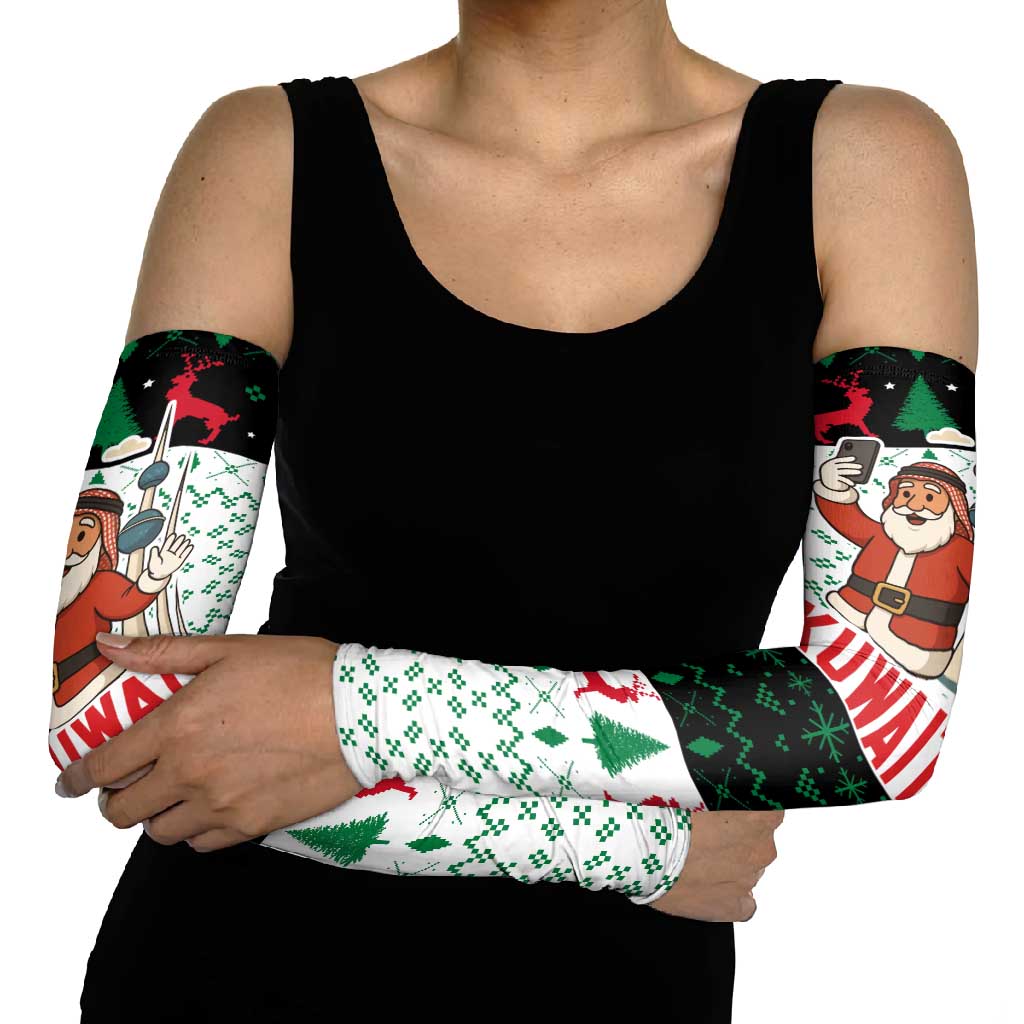 Kuwait Christmas Arm Sleeves with Santa Taking Selfie Kuwait Towers Reindeer and Snowflake - Wonder Print Shop