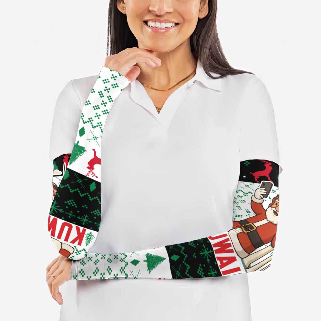 Kuwait Christmas Arm Sleeves with Santa Taking Selfie Kuwait Towers Reindeer and Snowflake - Wonder Print Shop