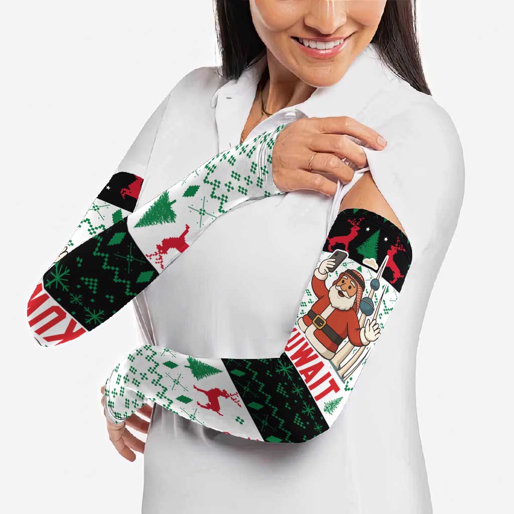 Kuwait Christmas Arm Sleeves with Santa Taking Selfie Kuwait Towers Reindeer and Snowflake - Wonder Print Shop