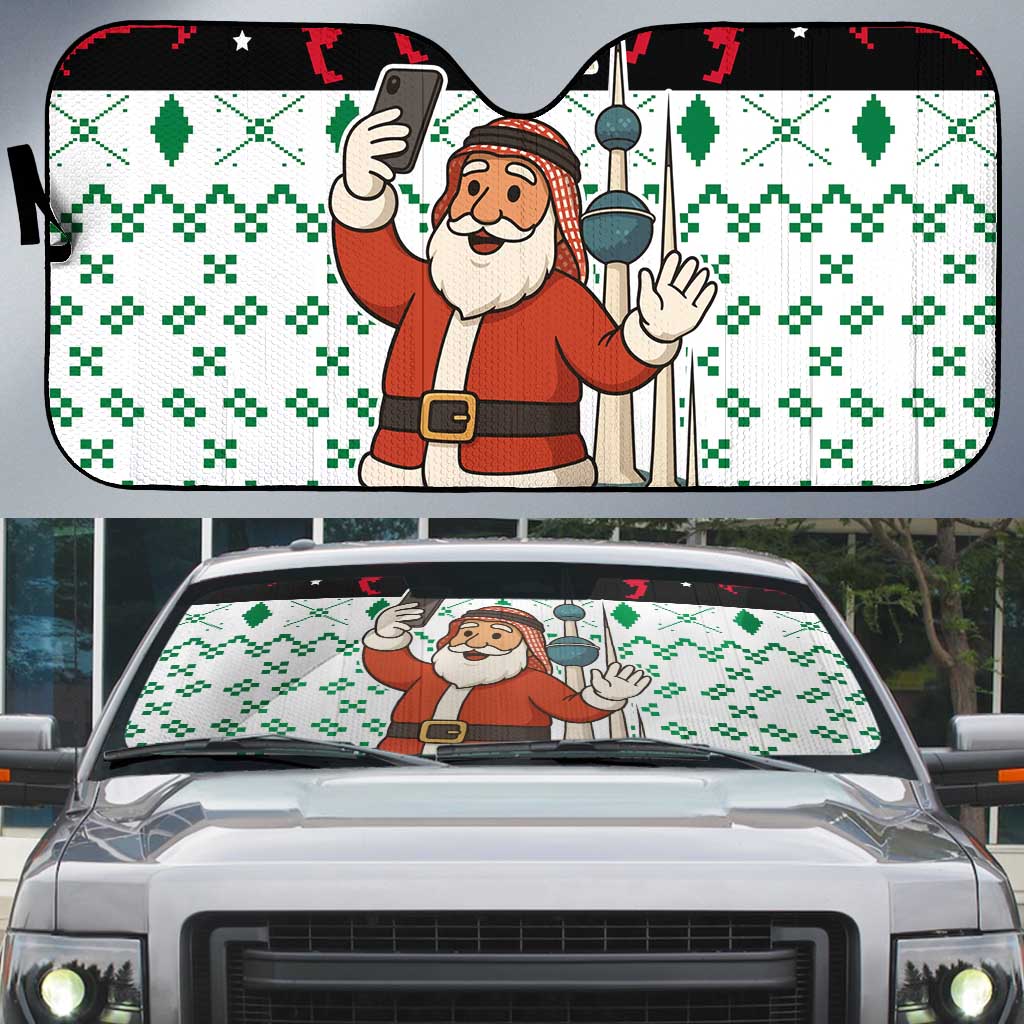Kuwait Christmas Auto Sun Shade with Santa Taking Selfie Kuwait Towers Reindeer and Snowflake - Wonder Print Shop