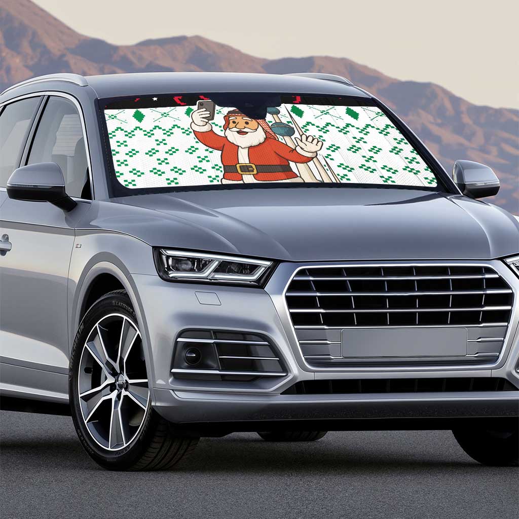 Kuwait Christmas Auto Sun Shade with Santa Taking Selfie Kuwait Towers Reindeer and Snowflake - Wonder Print Shop