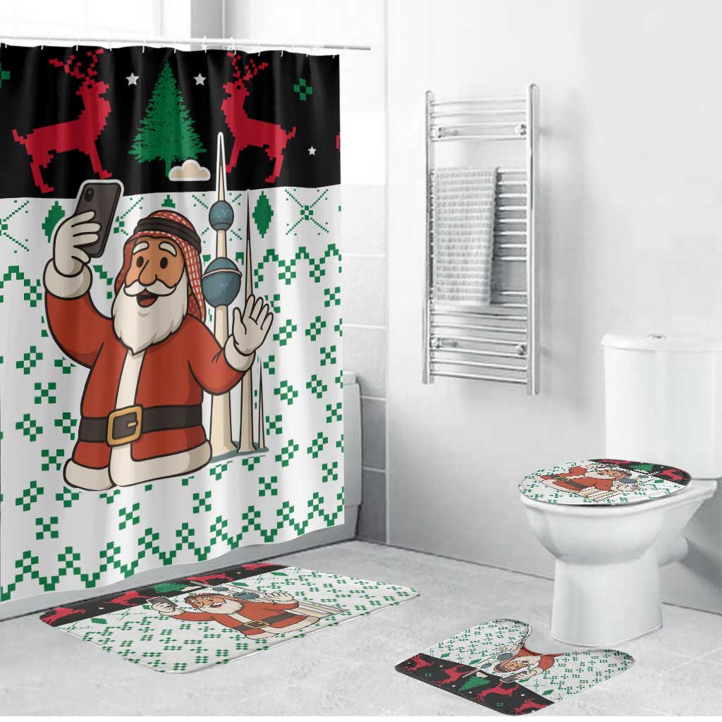 Kuwait Christmas Bathroom Set with Santa Taking Selfie Kuwait Towers Reindeer and Snowflake - Wonder Print Shop
