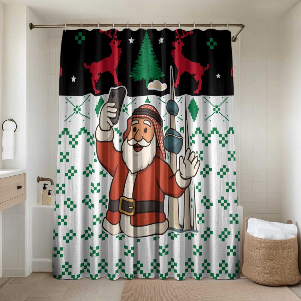 Kuwait Christmas Bathroom Set with Santa Taking Selfie Kuwait Towers Reindeer and Snowflake - Wonder Print Shop