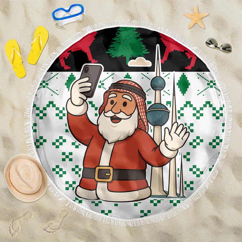 Kuwait Christmas Beach Blanket with Santa Taking Selfie Kuwait Towers Reindeer and Snowflake - Wonder Print Shop