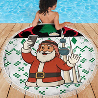 Kuwait Christmas Beach Blanket with Santa Taking Selfie Kuwait Towers Reindeer and Snowflake - Wonder Print Shop