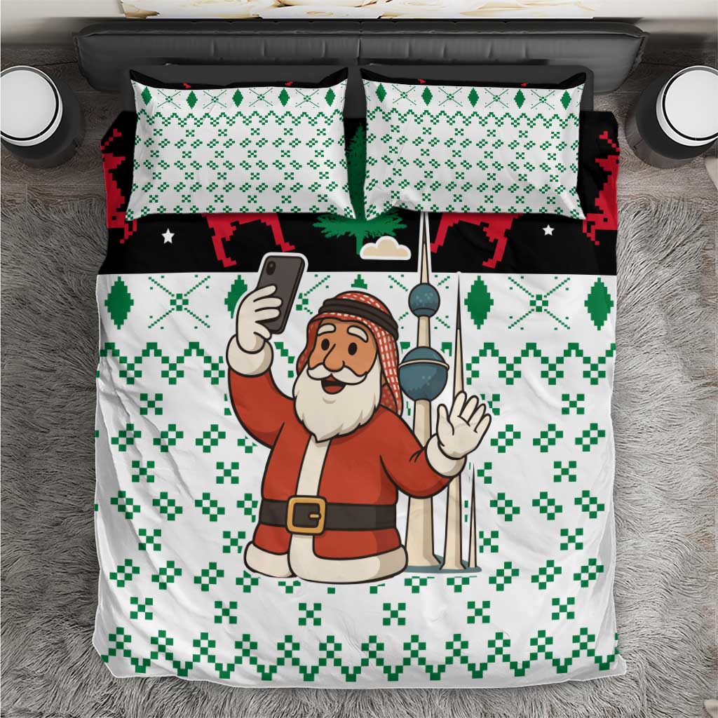 Kuwait Christmas Bedding Set with Santa Taking Selfie Kuwait Towers Reindeer and Snowflake - Wonder Print Shop