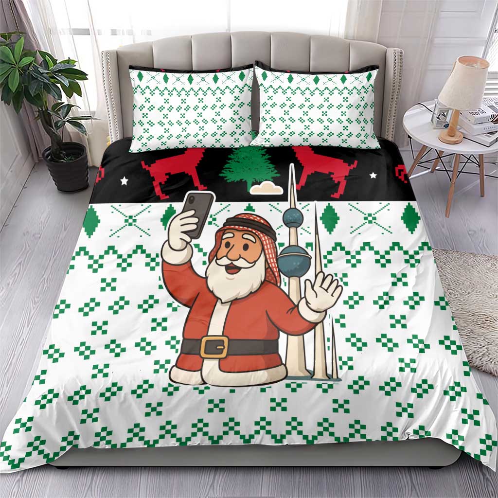Kuwait Christmas Bedding Set with Santa Taking Selfie Kuwait Towers Reindeer and Snowflake - Wonder Print Shop