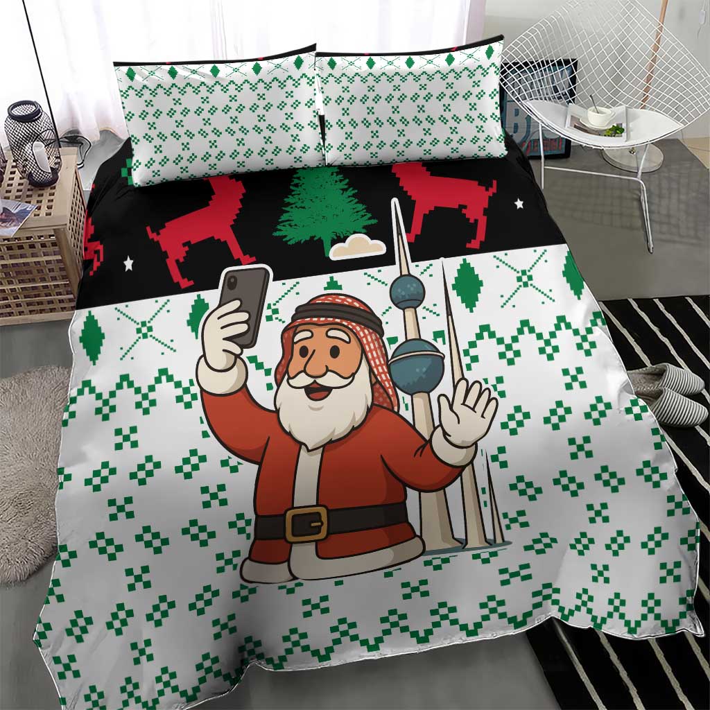 Kuwait Christmas Bedding Set with Santa Taking Selfie Kuwait Towers Reindeer and Snowflake - Wonder Print Shop