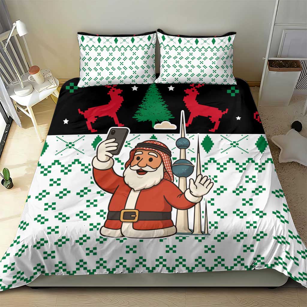 Kuwait Christmas Bedding Set with Santa Taking Selfie Kuwait Towers Reindeer and Snowflake - Wonder Print Shop