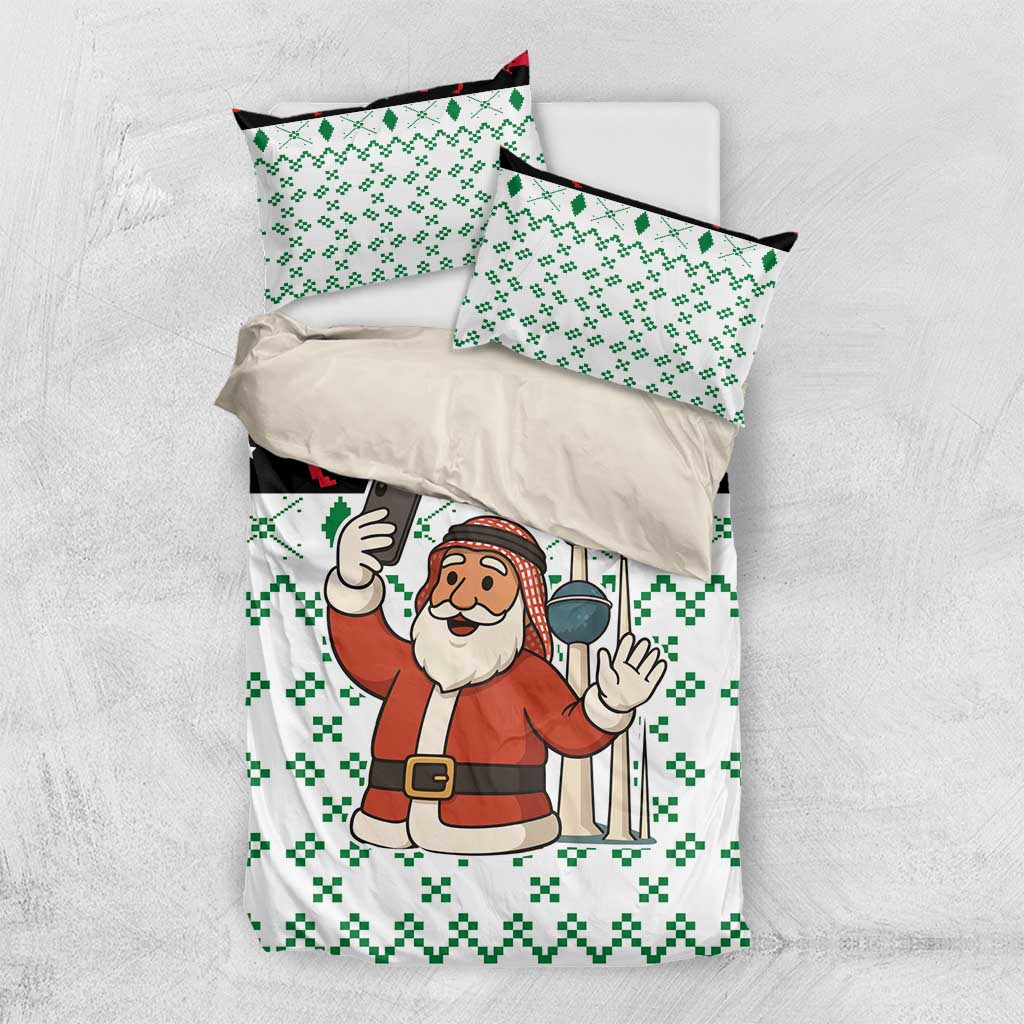 Kuwait Christmas Bedding Set with Santa Taking Selfie Kuwait Towers Reindeer and Snowflake - Wonder Print Shop