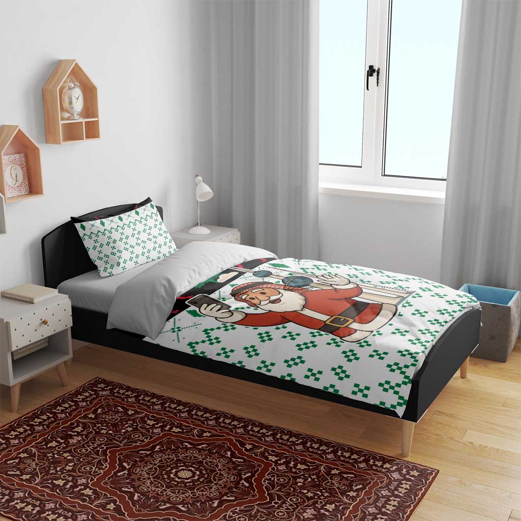 Kuwait Christmas Bedding Set with Santa Taking Selfie Kuwait Towers Reindeer and Snowflake - Wonder Print Shop