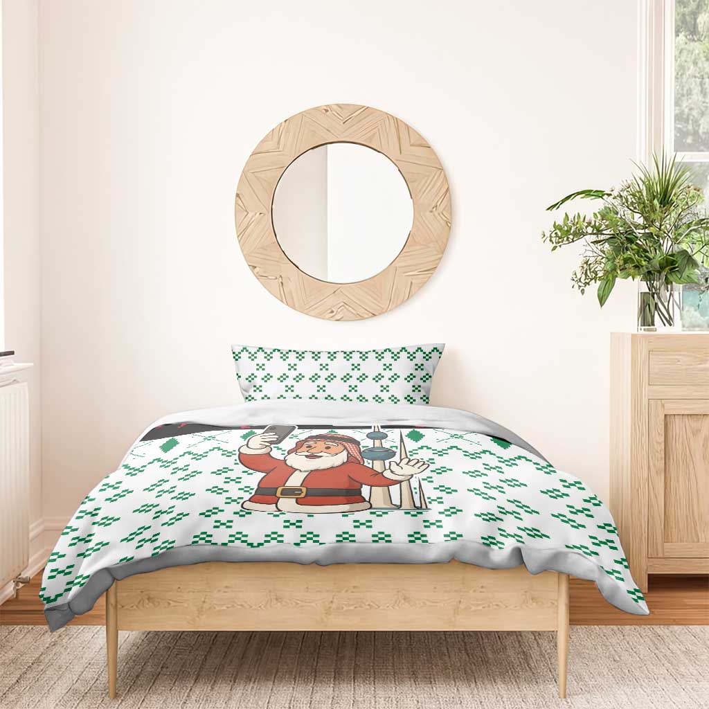 Kuwait Christmas Bedding Set with Santa Taking Selfie Kuwait Towers Reindeer and Snowflake - Wonder Print Shop