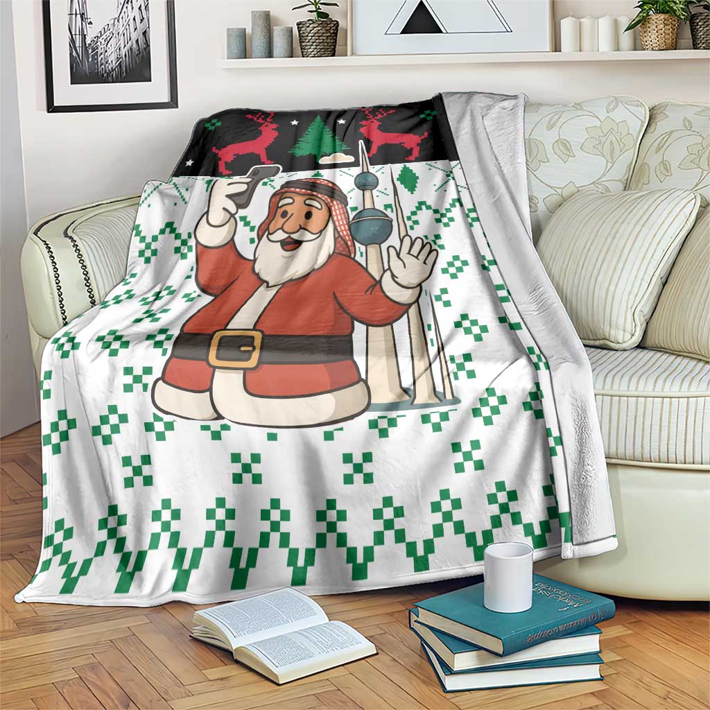 Kuwait Christmas Blanket with Santa Taking Selfie Kuwait Towers Reindeer and Snowflake - Wonder Print Shop
