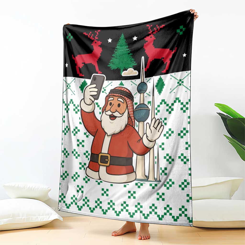 Kuwait Christmas Blanket with Santa Taking Selfie Kuwait Towers Reindeer and Snowflake - Wonder Print Shop