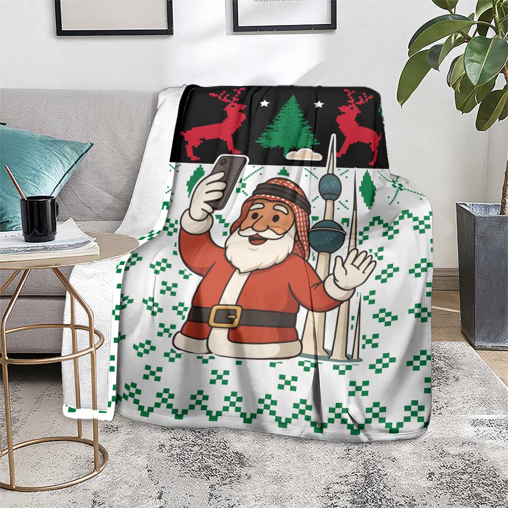 Kuwait Christmas Blanket with Santa Taking Selfie Kuwait Towers Reindeer and Snowflake - Wonder Print Shop