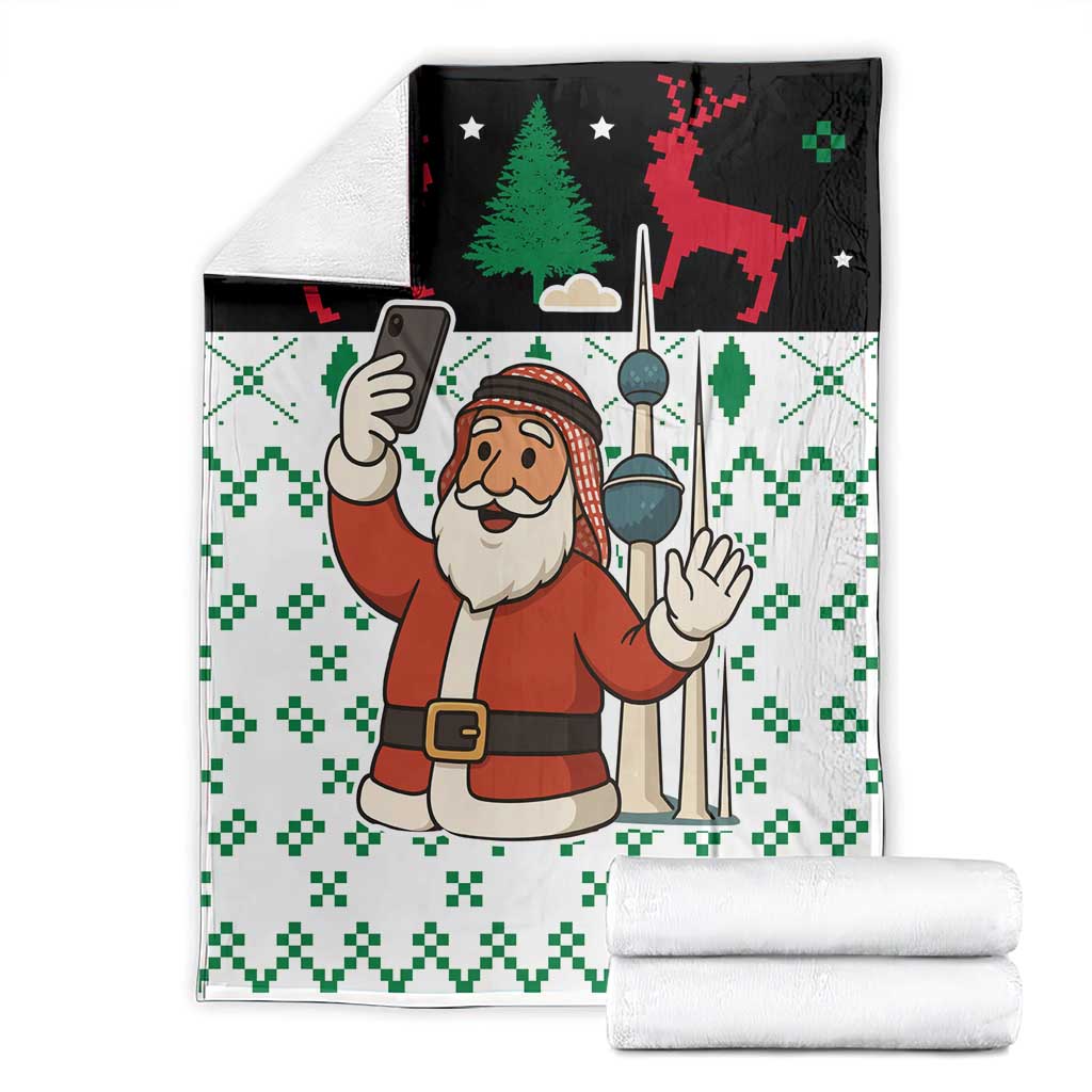 Kuwait Christmas Blanket with Santa Taking Selfie Kuwait Towers Reindeer and Snowflake - Wonder Print Shop