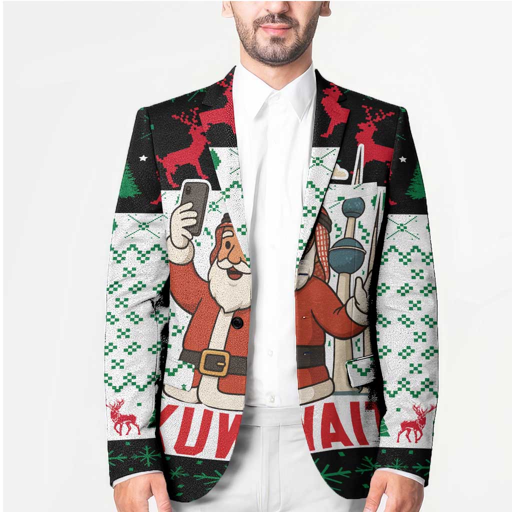 Kuwait Christmas Blazer with Santa Taking Selfie Kuwait Towers Reindeer and Snowflake - Wonder Print Shop