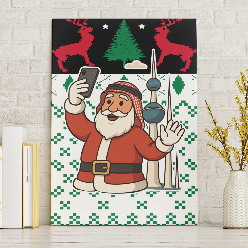 Kuwait Christmas Canvas Wall Art with Santa Taking Selfie Kuwait Towers Reindeer and Snowflake - Wonder Print Shop