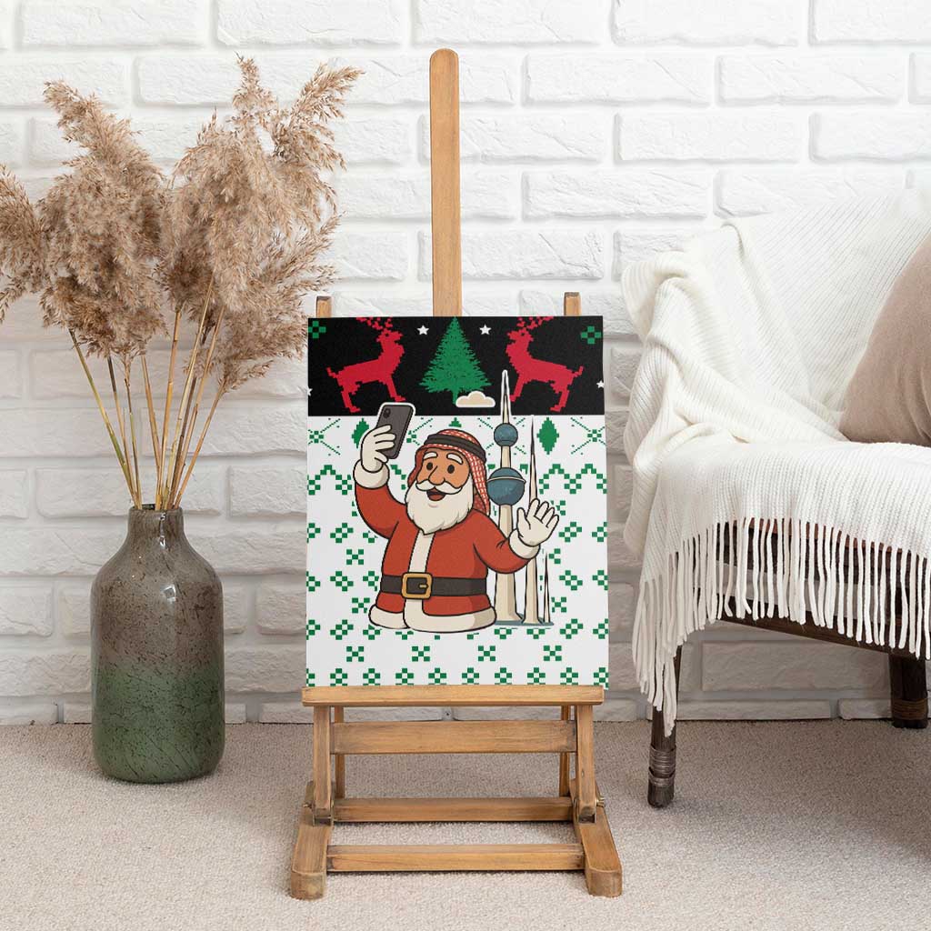 Kuwait Christmas Canvas Wall Art with Santa Taking Selfie Kuwait Towers Reindeer and Snowflake - Wonder Print Shop