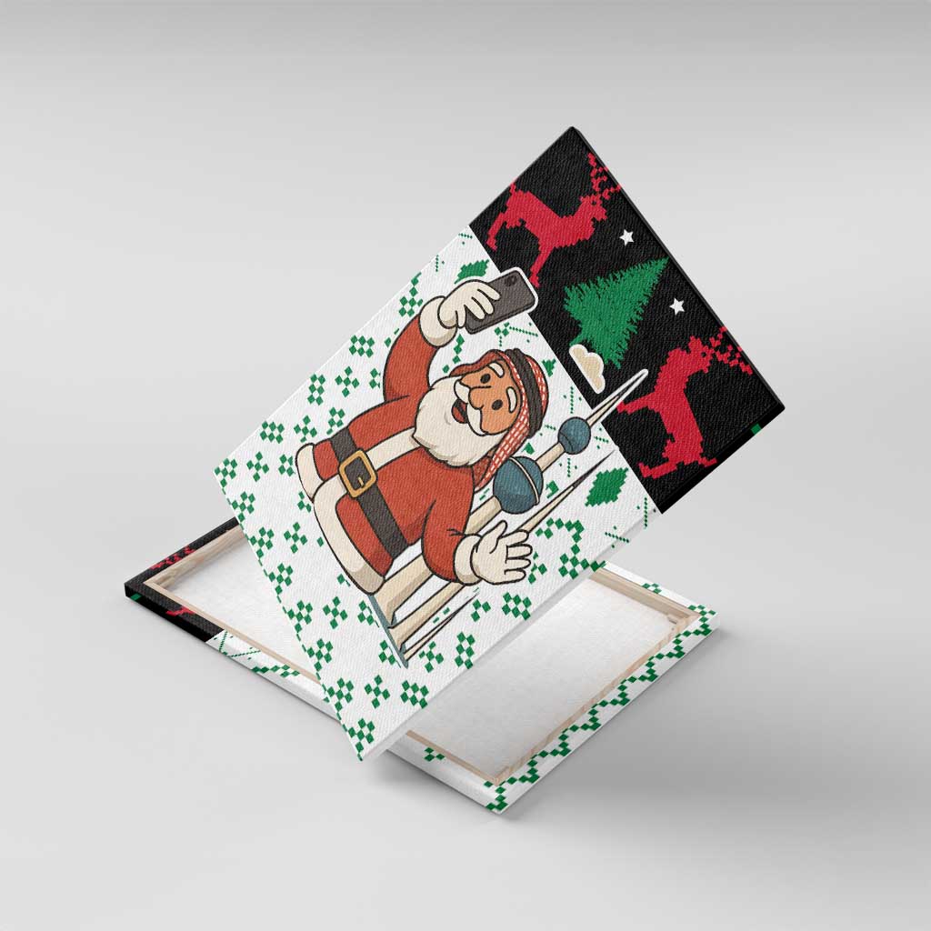 Kuwait Christmas Canvas Wall Art with Santa Taking Selfie Kuwait Towers Reindeer and Snowflake - Wonder Print Shop