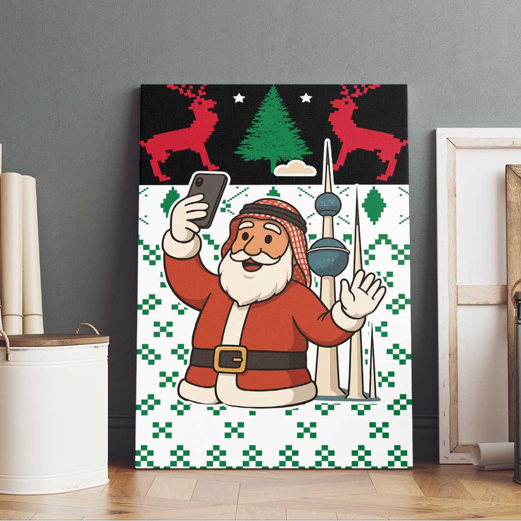 Kuwait Christmas Canvas Wall Art with Santa Taking Selfie Kuwait Towers Reindeer and Snowflake - Wonder Print Shop