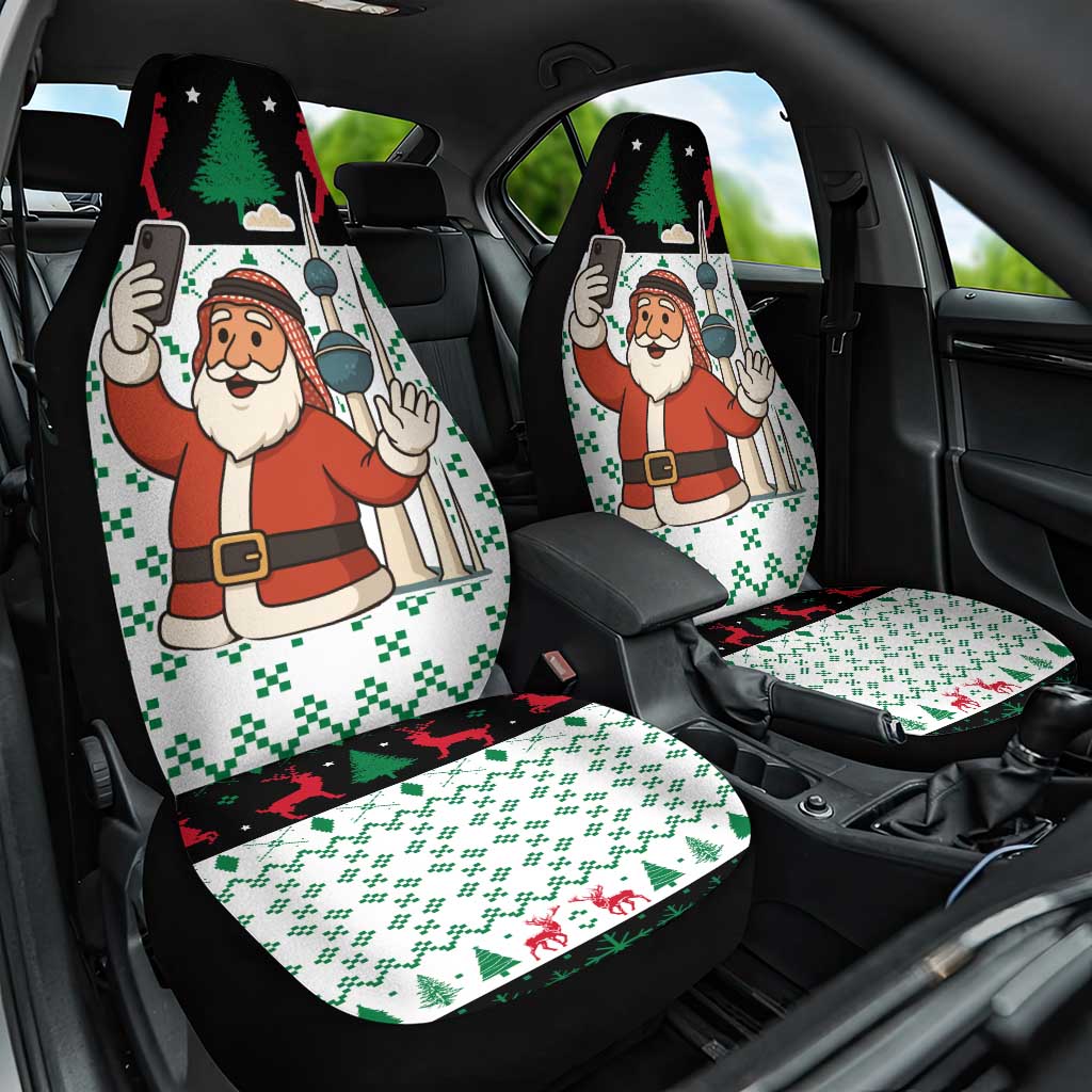 Kuwait Christmas Car Seat Cover with Santa Taking Selfie Kuwait Towers Reindeer and Snowflake - Wonder Print Shop
