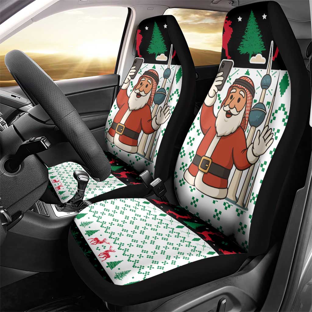 Kuwait Christmas Car Seat Cover with Santa Taking Selfie Kuwait Towers Reindeer and Snowflake - Wonder Print Shop