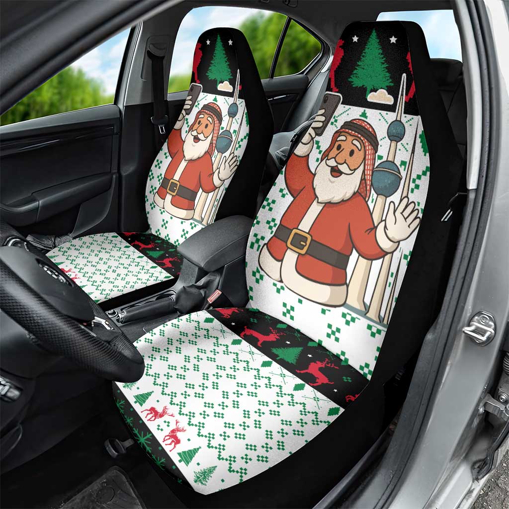 Kuwait Christmas Car Seat Cover with Santa Taking Selfie Kuwait Towers Reindeer and Snowflake - Wonder Print Shop