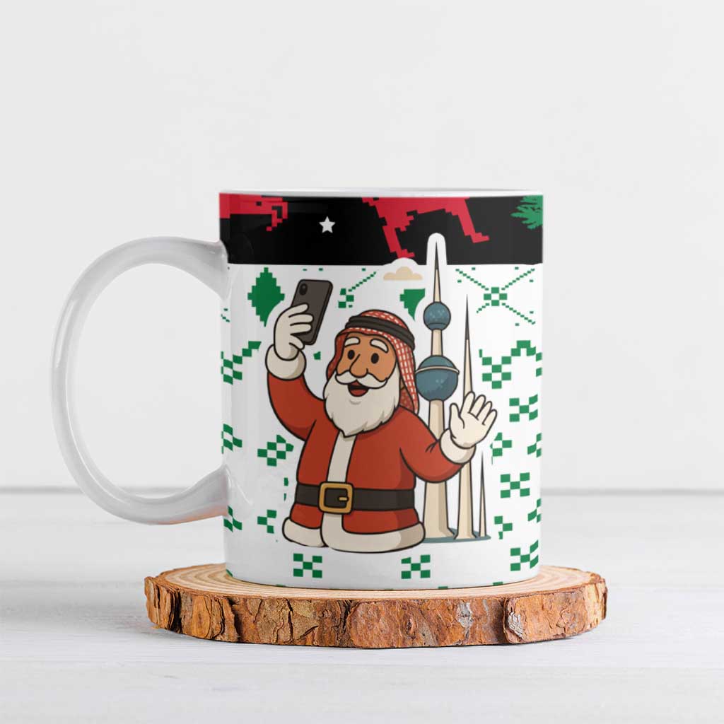 Kuwait Christmas Ceramic Mug with Santa Taking Selfie Kuwait Towers Reindeer and Snowflake - Wonder Print Shop