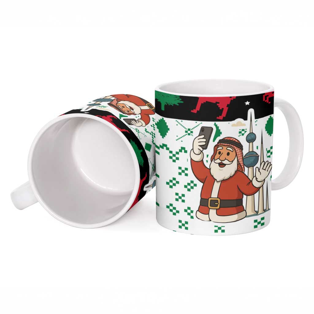 Kuwait Christmas Ceramic Mug with Santa Taking Selfie Kuwait Towers Reindeer and Snowflake - Wonder Print Shop