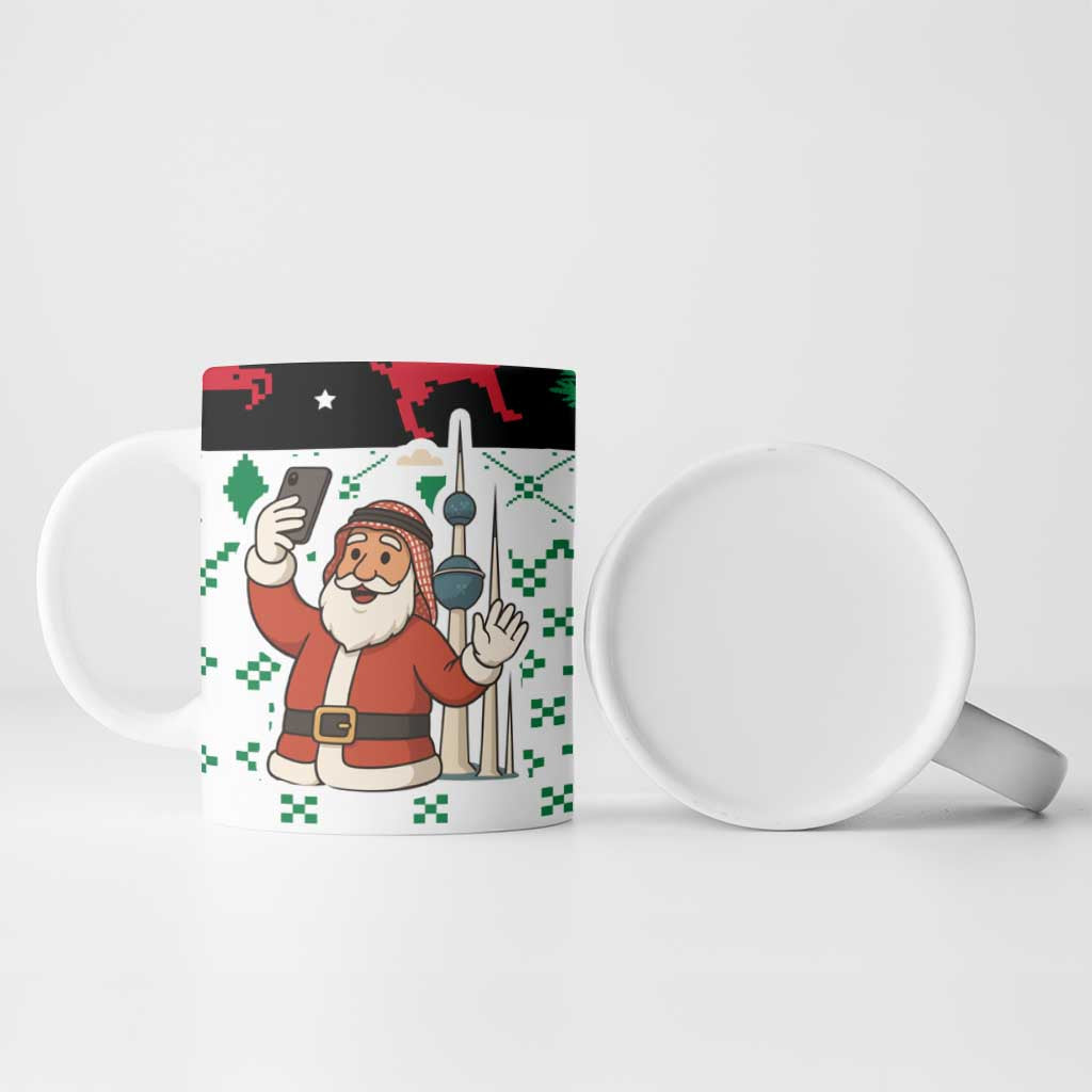 Kuwait Christmas Ceramic Mug with Santa Taking Selfie Kuwait Towers Reindeer and Snowflake - Wonder Print Shop