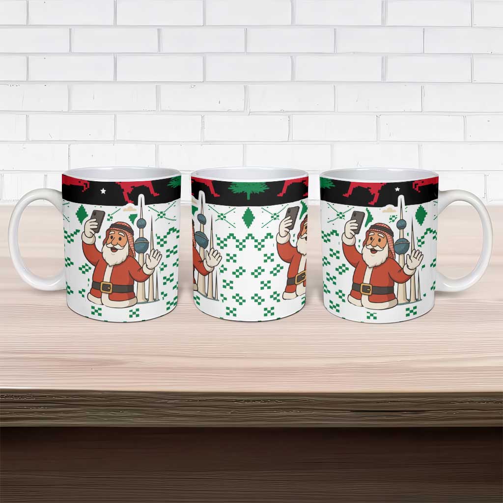 Kuwait Christmas Ceramic Mug with Santa Taking Selfie Kuwait Towers Reindeer and Snowflake - Wonder Print Shop