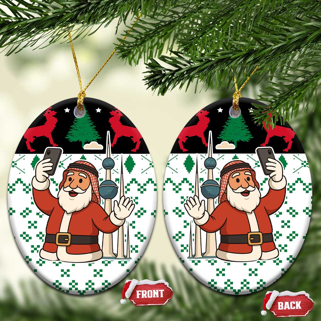 Kuwait Christmas Ceramic Ornament with Santa Taking Selfie Kuwait Towers Reindeer and Snowflake - Wonder Print Shop