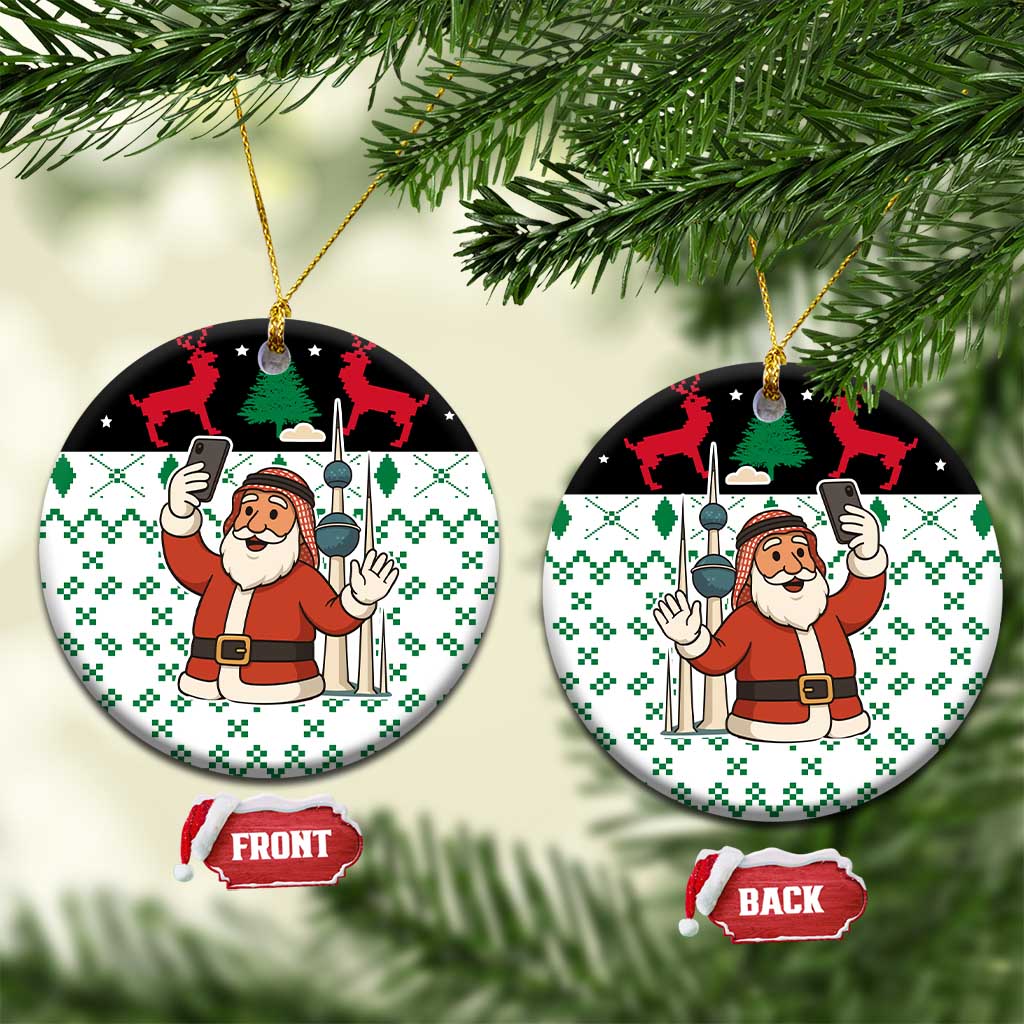 Kuwait Christmas Ceramic Ornament with Santa Taking Selfie Kuwait Towers Reindeer and Snowflake - Wonder Print Shop