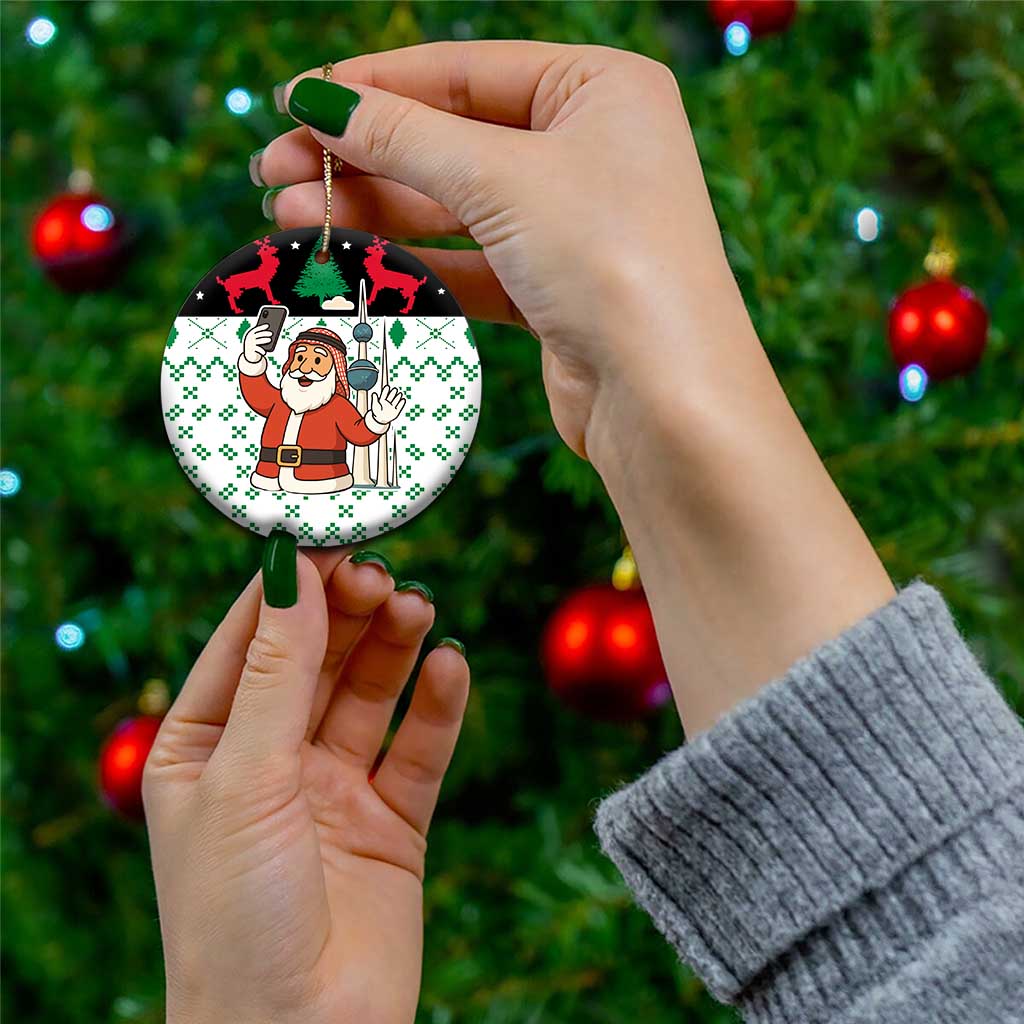 Kuwait Christmas Ceramic Ornament with Santa Taking Selfie Kuwait Towers Reindeer and Snowflake - Wonder Print Shop