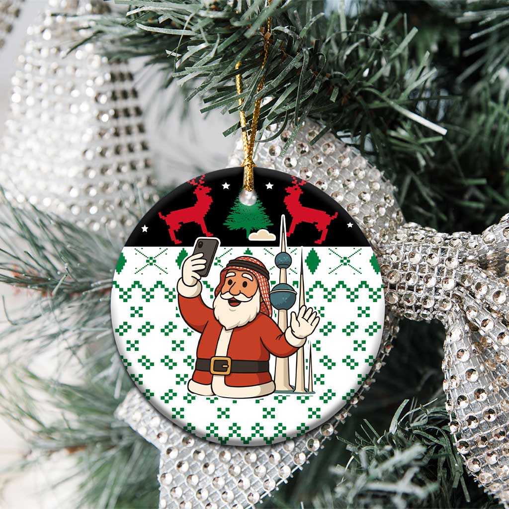 Kuwait Christmas Ceramic Ornament with Santa Taking Selfie Kuwait Towers Reindeer and Snowflake - Wonder Print Shop