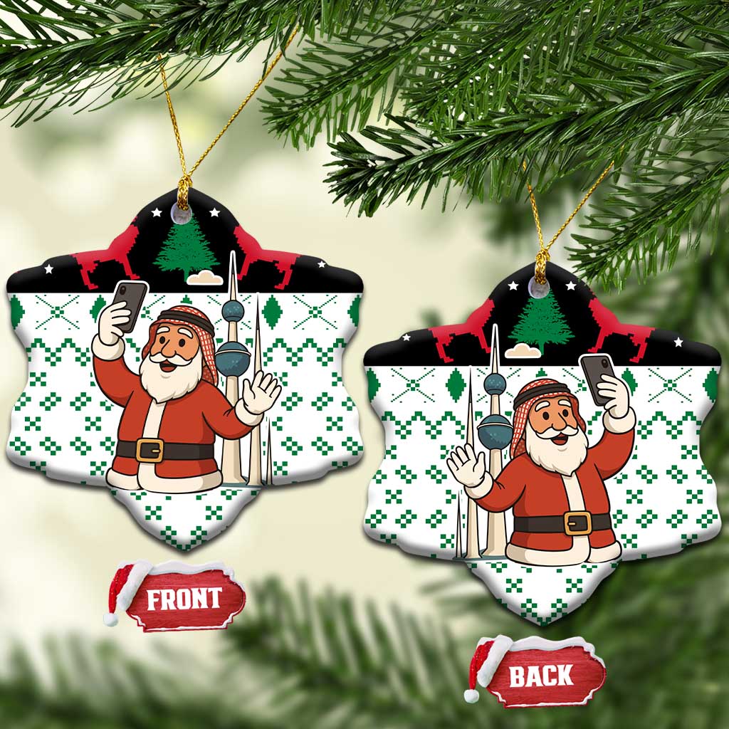 Kuwait Christmas Ceramic Ornament with Santa Taking Selfie Kuwait Towers Reindeer and Snowflake - Wonder Print Shop