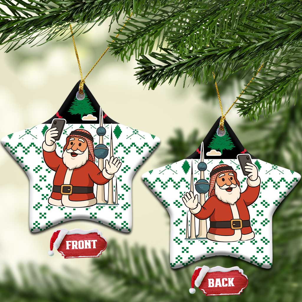 Kuwait Christmas Ceramic Ornament with Santa Taking Selfie Kuwait Towers Reindeer and Snowflake - Wonder Print Shop