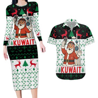 Kuwait Christmas Couples Matching Long Sleeve Bodycon Dress and Hawaiian Shirt with Santa Taking Selfie Kuwait Towers Reindeer and Snowflake - Wonder Print Shop