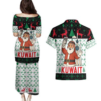 Kuwait Christmas Couples Matching Puletasi and Hawaiian Shirt with Santa Taking Selfie Kuwait Towers Reindeer and Snowflake - Wonder Print Shop