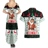 Kuwait Christmas Couples Matching Summer Maxi Dress and Hawaiian Shirt with Santa Taking Selfie Kuwait Towers Reindeer and Snowflake - Wonder Print Shop