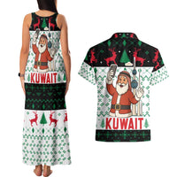 Kuwait Christmas Couples Matching Tank Maxi Dress and Hawaiian Shirt with Santa Taking Selfie Kuwait Towers Reindeer and Snowflake - Wonder Print Shop