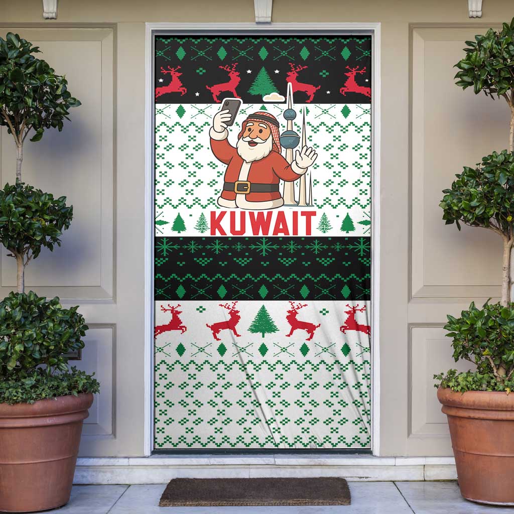 Kuwait Christmas Door Cover with Santa Taking Selfie Kuwait Towers Reindeer and Snowflake - Wonder Print Shop